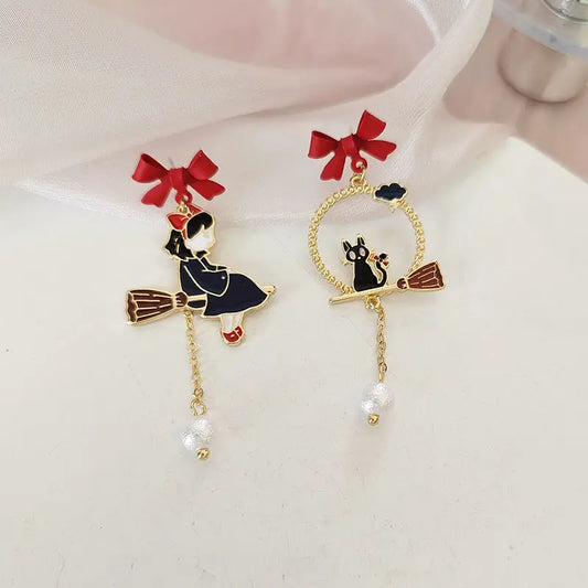 Bow cartoon character cat earrings, personalized and creative street photography drip oil earrings - Memoriex 