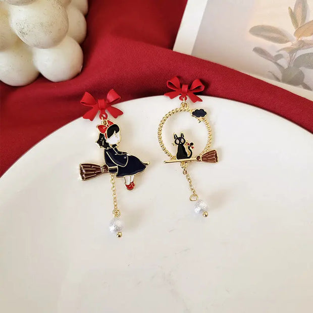 Bow cartoon character cat earrings, personalized and creative street photography drip oil earrings - Memoriex 