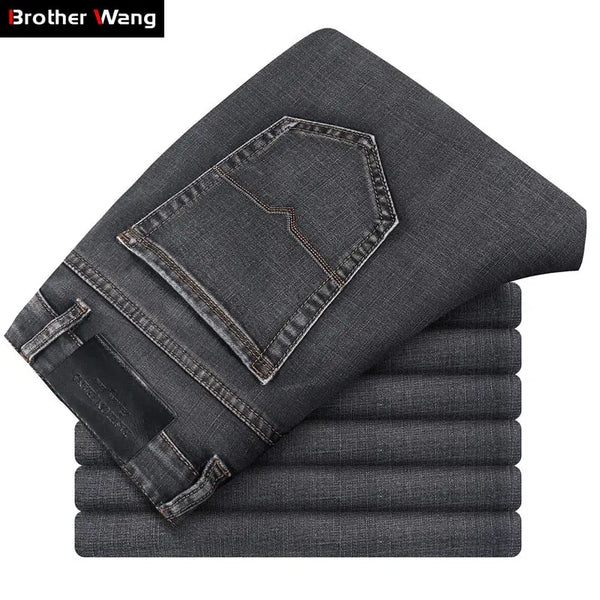 Brand Men Grey Casual Jeans  Business Stretch Straight Denim Trousers Pants Male Plus Size - Memoriex 