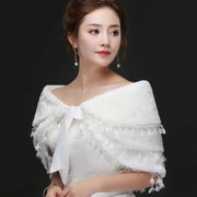 Bridal Plush Shawl Wedding Dress Winter Warm Three-layer Tassel Shawl - Memoriex 