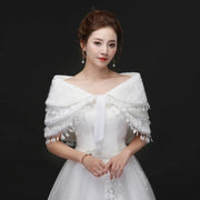 Bridal Plush Shawl Wedding Dress Winter Warm Three-layer Tassel Shawl - Memoriex 
