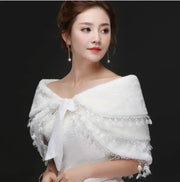 Bridal Plush Shawl Wedding Dress Winter Warm Three-layer Tassel Shawl - Memoriex 