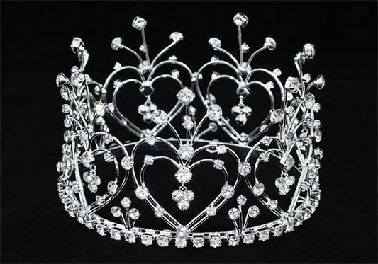 Bridal Wedding Heart Princess Crystal Full Circle Round Mini Tiara Crown XT1598-0