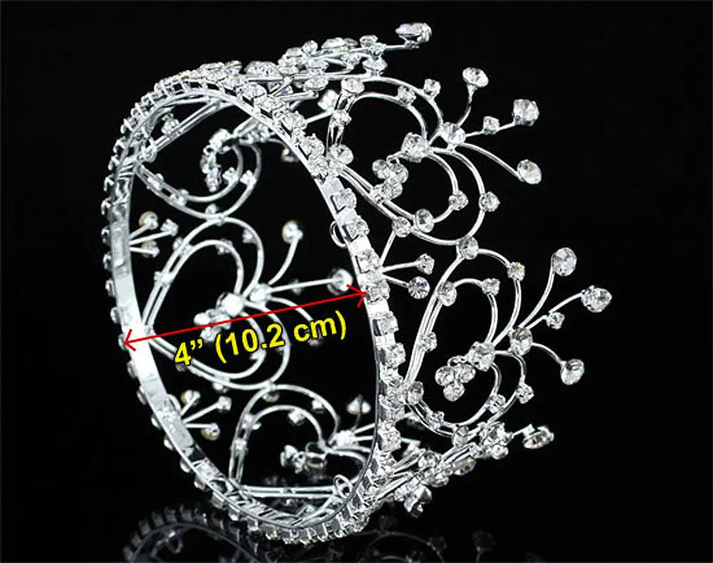 Bridal Wedding Heart Princess Crystal Full Circle Round Mini Tiara Crown XT1598-1