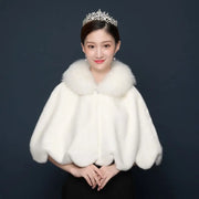 Bride's wedding dress fur shawl women's warm white cloak cheongsam jacket red cloak - Memoriex 