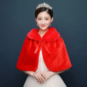 Bride's wedding dress fur shawl women's warm white cloak cheongsam jacket red cloak - Memoriex 