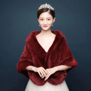 Bride's wedding dress fur shawl women's warm white cloak cheongsam jacket red cloak - Memoriex 