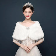 Bride's wedding dress fur shawl women's warm white cloak cheongsam jacket red cloak - Memoriex 