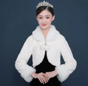 Bride's wedding dress fur shawl women's warm white cloak cheongsam jacket red cloak - Memoriex 