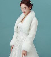 Bride's wedding dress fur shawl women's warm white cloak cheongsam jacket red cloak - Memoriex 