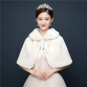 Bride's wedding dress fur shawl women's warm white cloak cheongsam jacket red cloak - Memoriex 