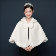 Bride's wedding dress fur shawl women's warm white cloak cheongsam jacket red cloak - Memoriex 