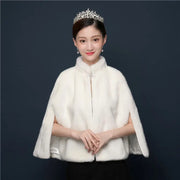 Bride's wedding dress fur shawl women's warm white cloak cheongsam jacket red cloak - Memoriex 
