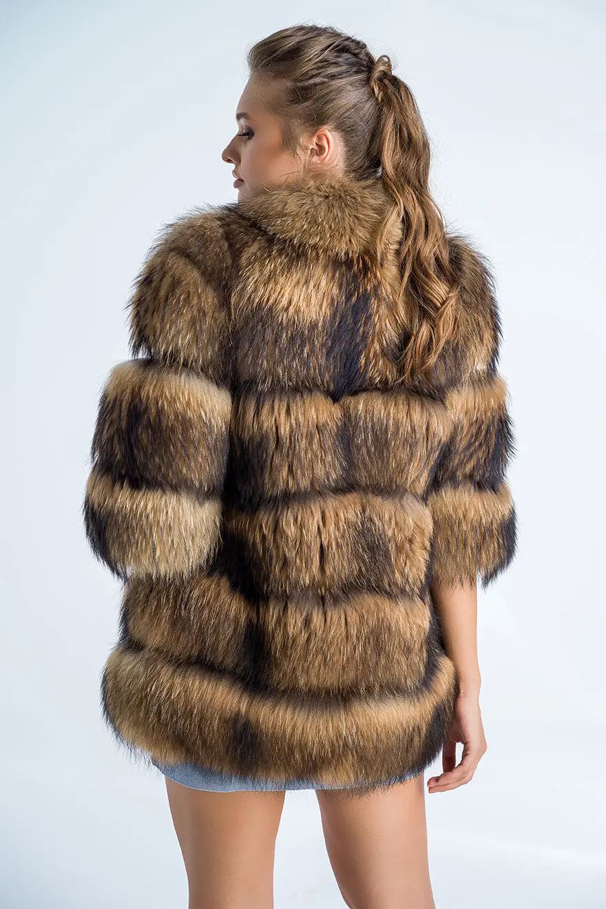 Brown Coat Style Short Sleeve Genuine Raccoon Fur Vest-1