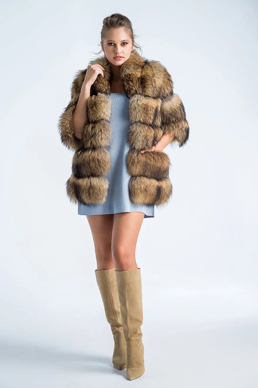 Brown Coat Style Short Sleeve Genuine Raccoon Fur Vest-5