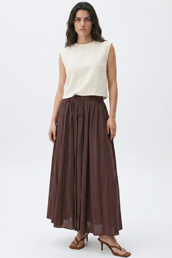 Brown Cotton Maxi Skirt-0