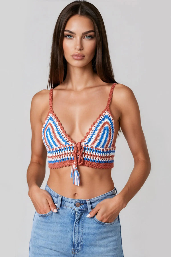 Brown Crochet Bralette Top-0