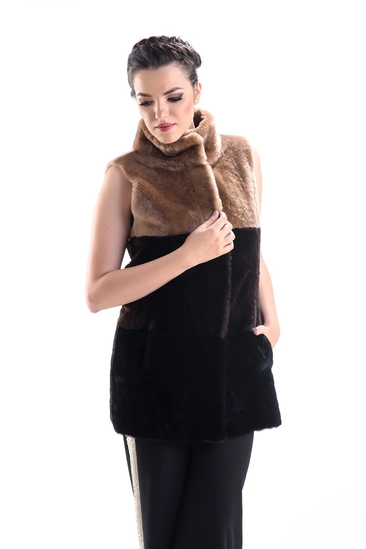 Brown Double Face Geniune Nappa Lamb Leather Mouton Fur Vest-0