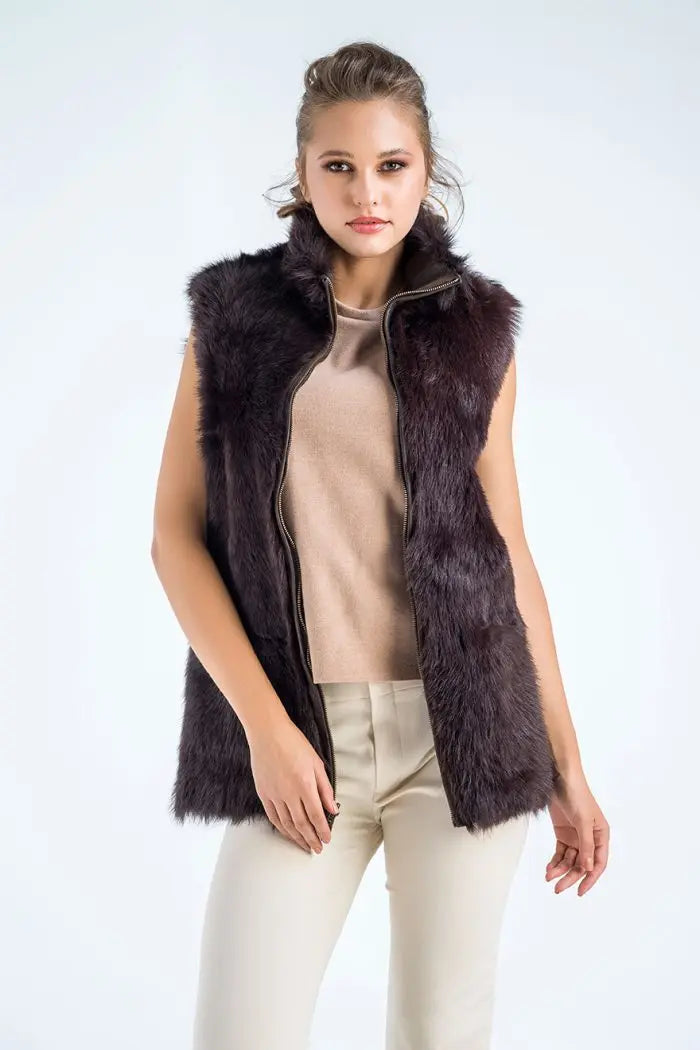 Brown Geniune Reversible Sheepskin Fur Vest-0