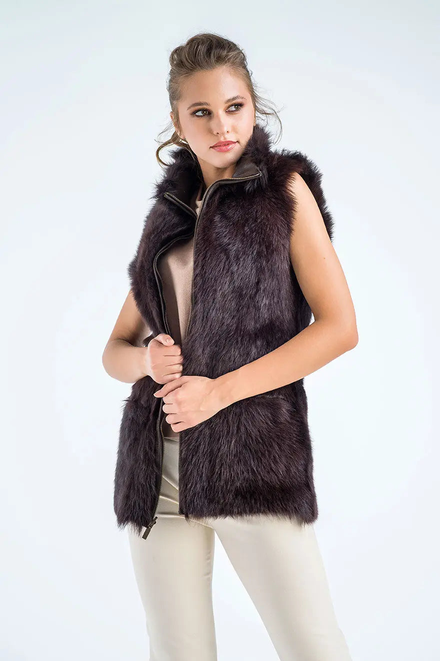 Brown Geniune Reversible Sheepskin Fur Vest-2