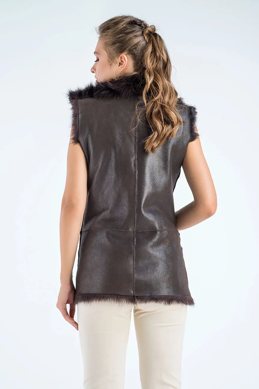 Brown Geniune Reversible Sheepskin Fur Vest-4