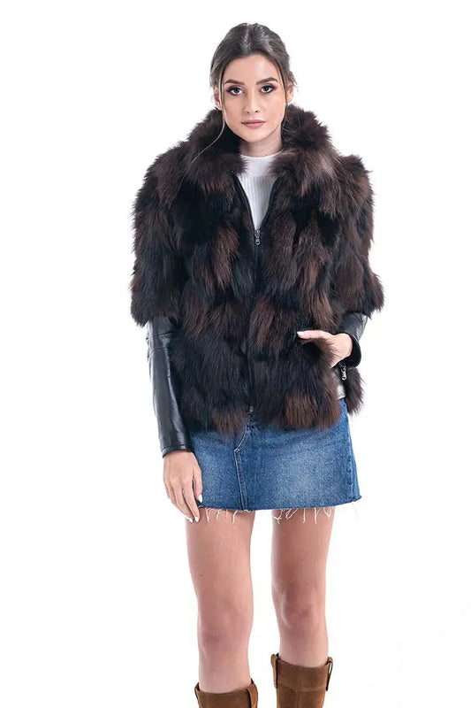 Brown Genuine Fox Fur Jacket-0