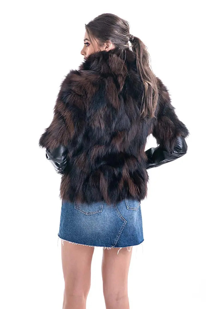 Brown Genuine Fox Fur Jacket-1