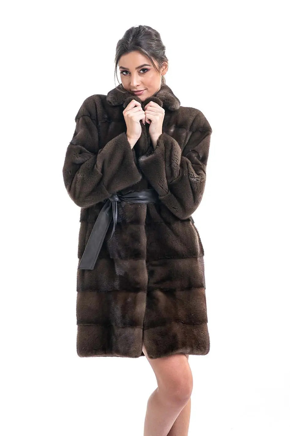 Brown Genuine Mink Fur Coat-2