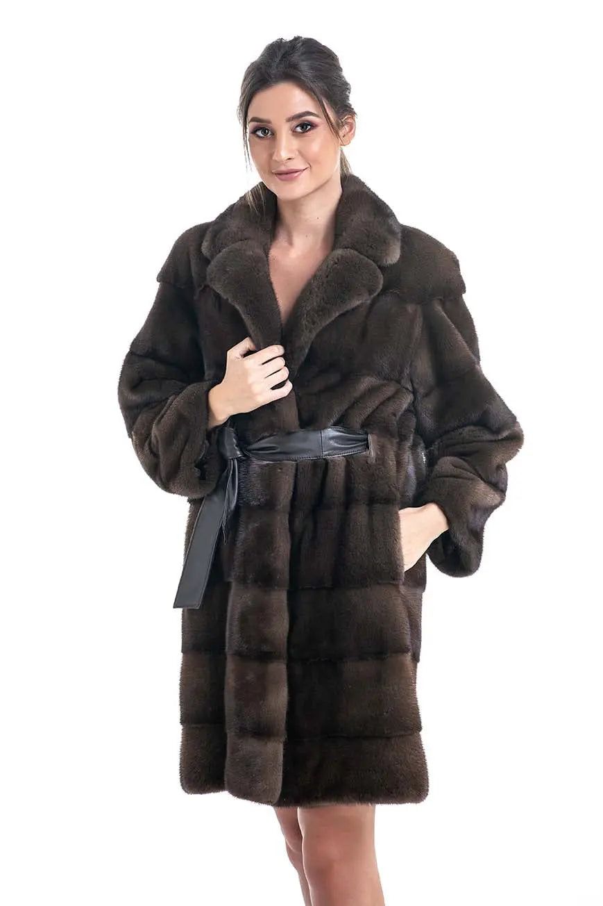 Brown Genuine Mink Fur Coat-3