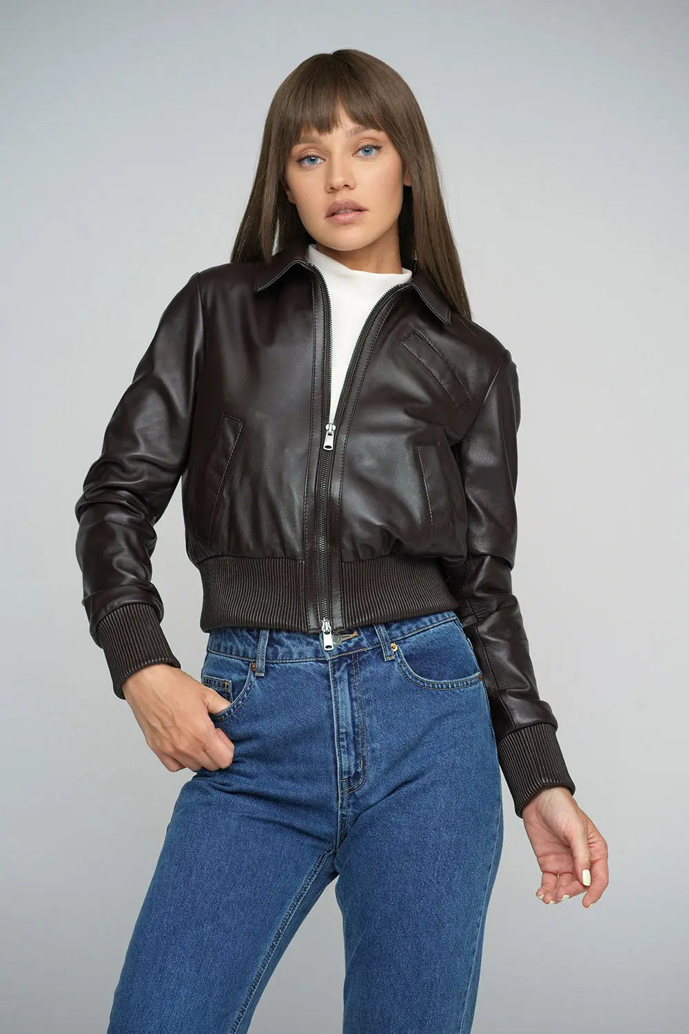 Brown Genuine Sheepskin Cropped Jacket-2