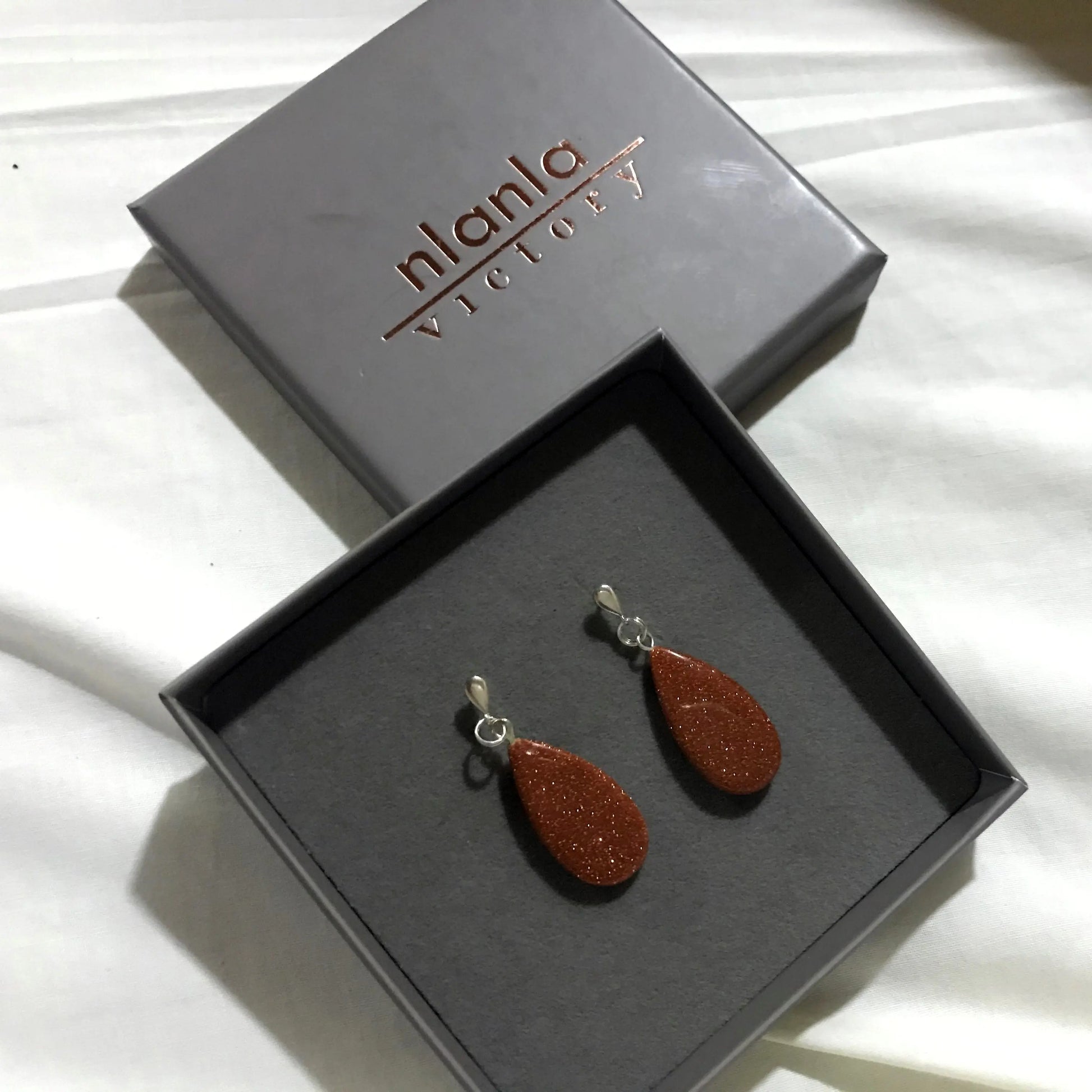 Brown Goldstone Teardrop Earrings - Memoriex