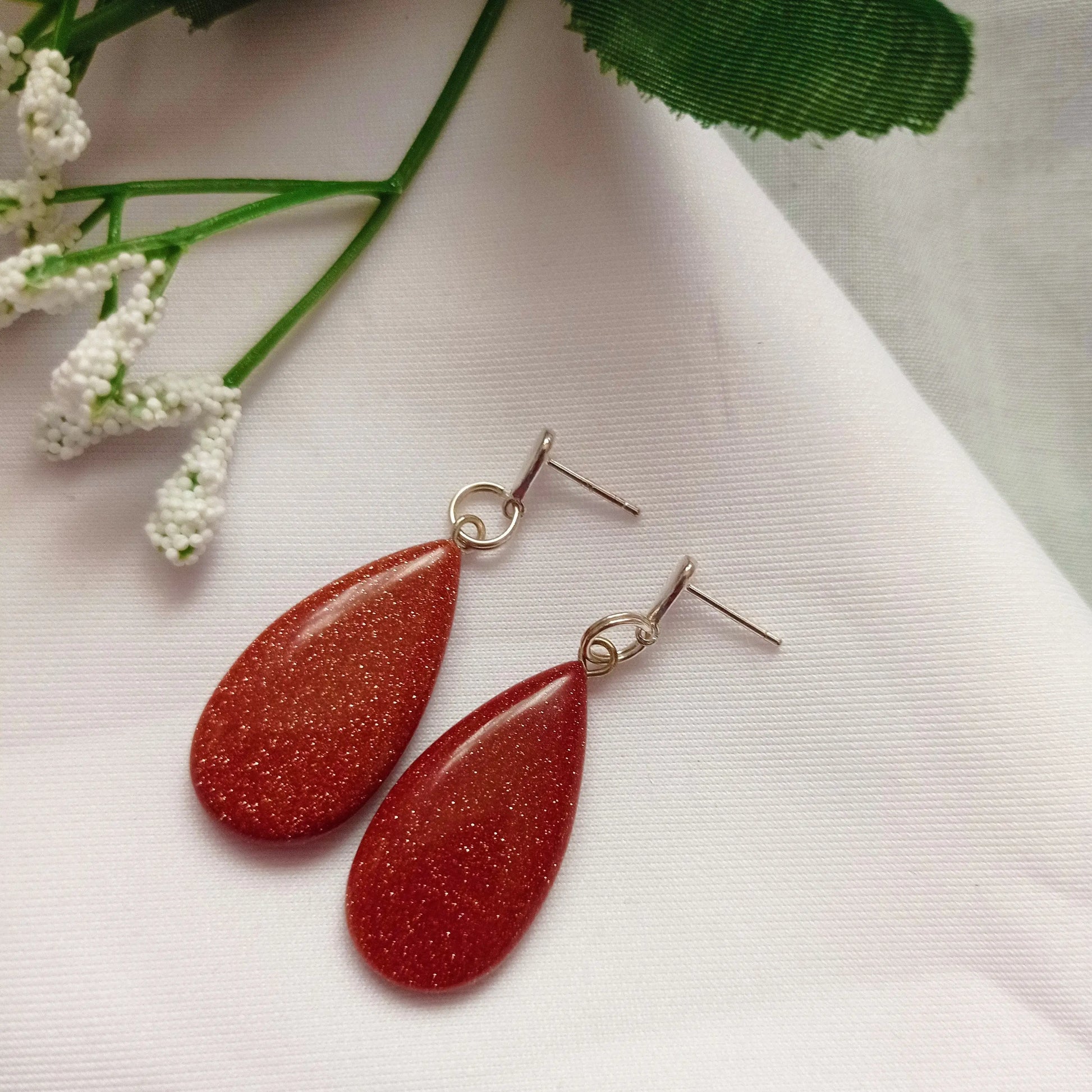 Brown Goldstone Teardrop Earrings - Memoriex