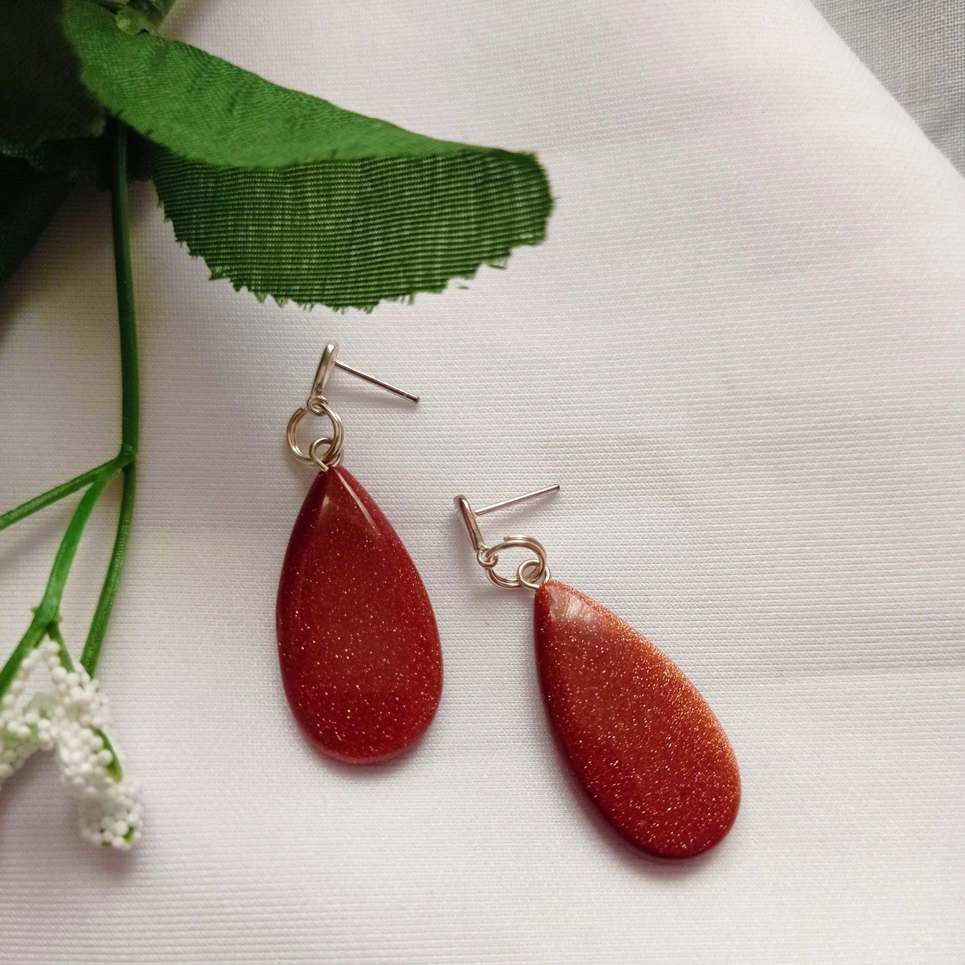 Brown Goldstone Teardrop Earrings - Memoriex