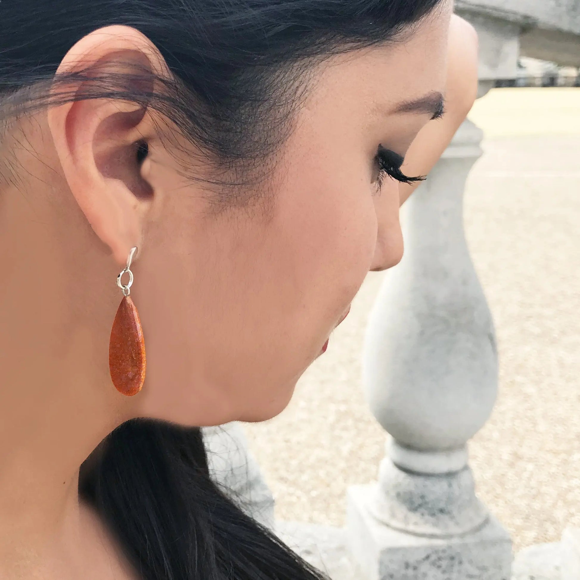 Brown Goldstone Teardrop Earrings - Memoriex