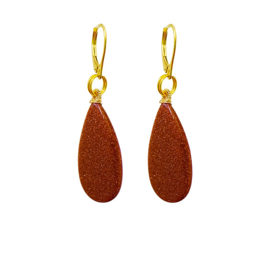 Brown Goldstone Yellow Gold Vermeil Earrings - Memoriex 