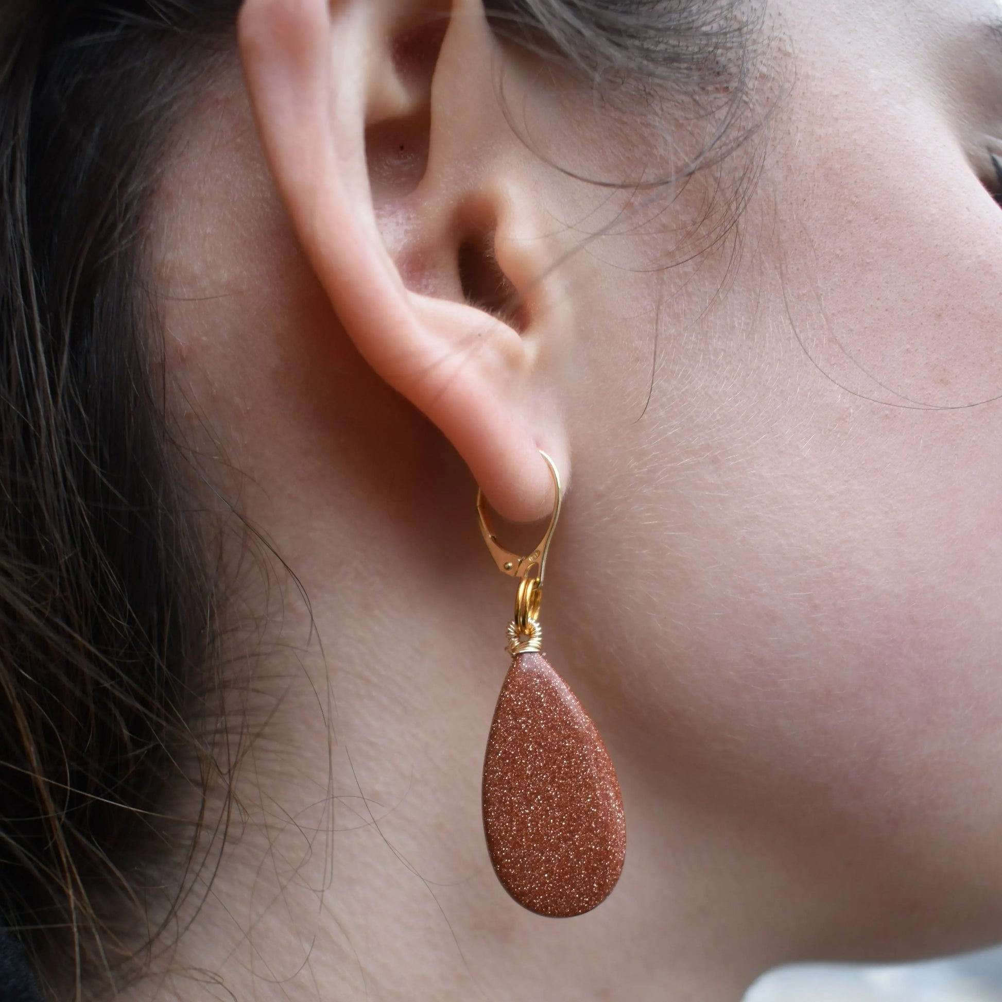 Brown Goldstone Yellow Gold Vermeil Earrings - Memoriex