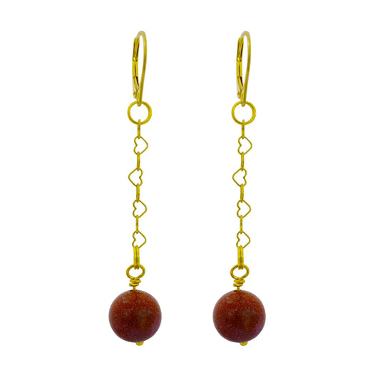 Brown Goldstone and Yellow Gold Vermeil Earrings - Memoriex 