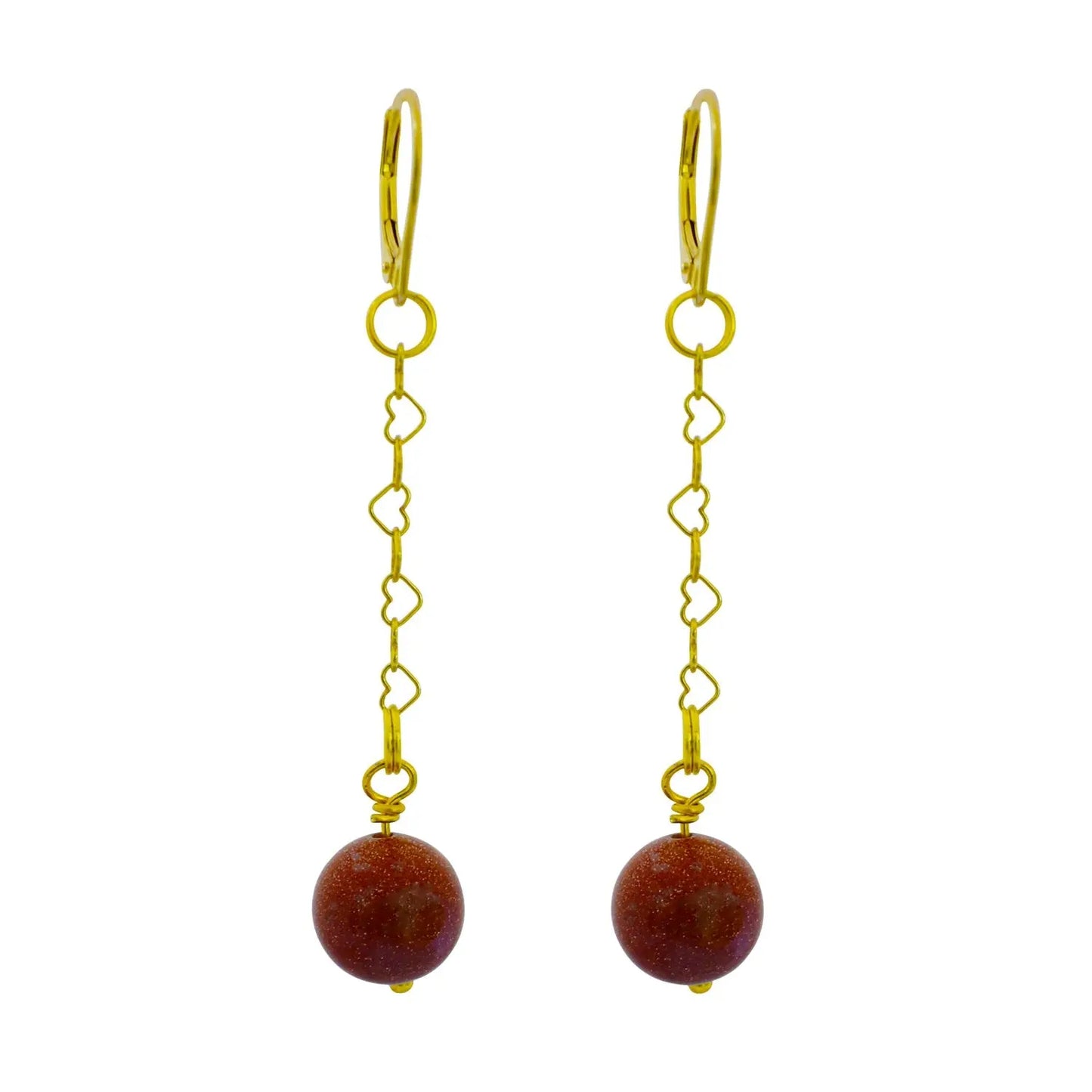 Brown Goldstone and Yellow Gold Vermeil Earrings - Memoriex