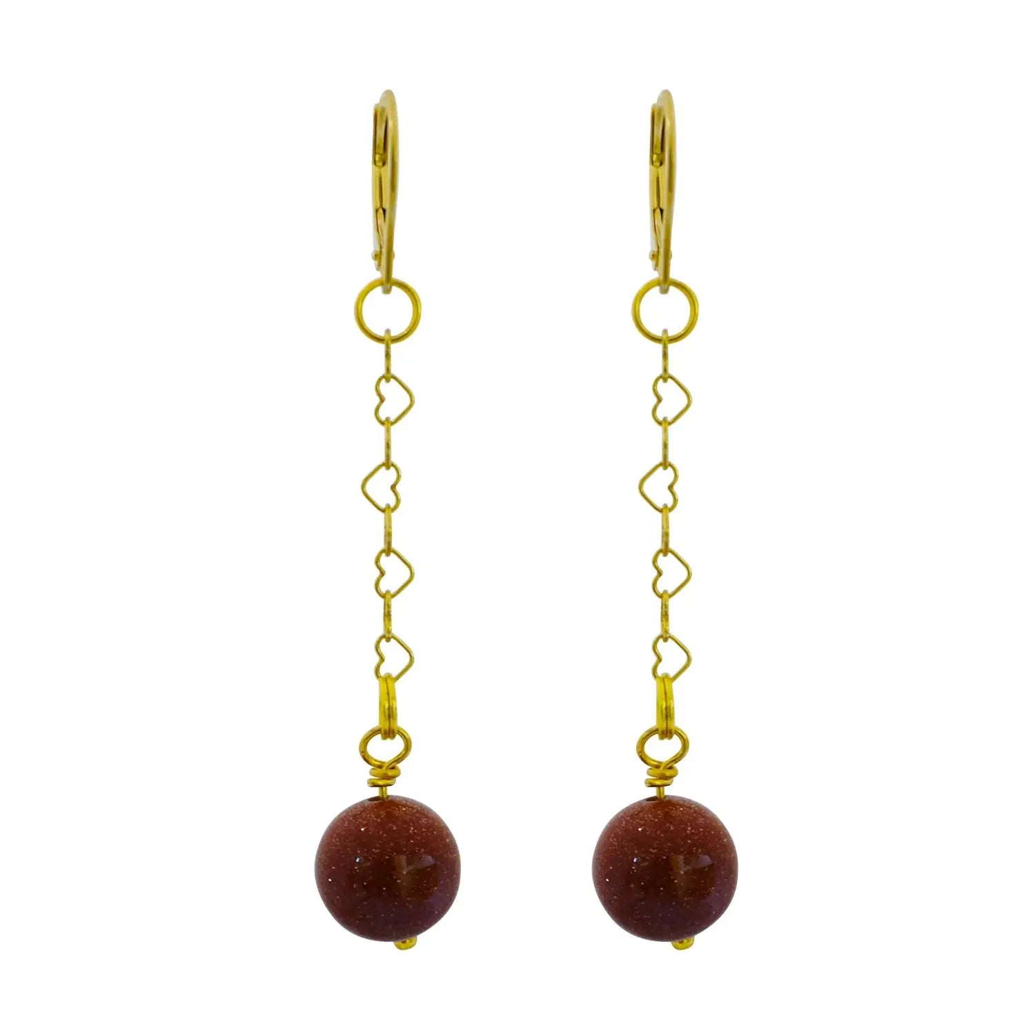 Brown Goldstone and Yellow Gold Vermeil Earrings - Memoriex