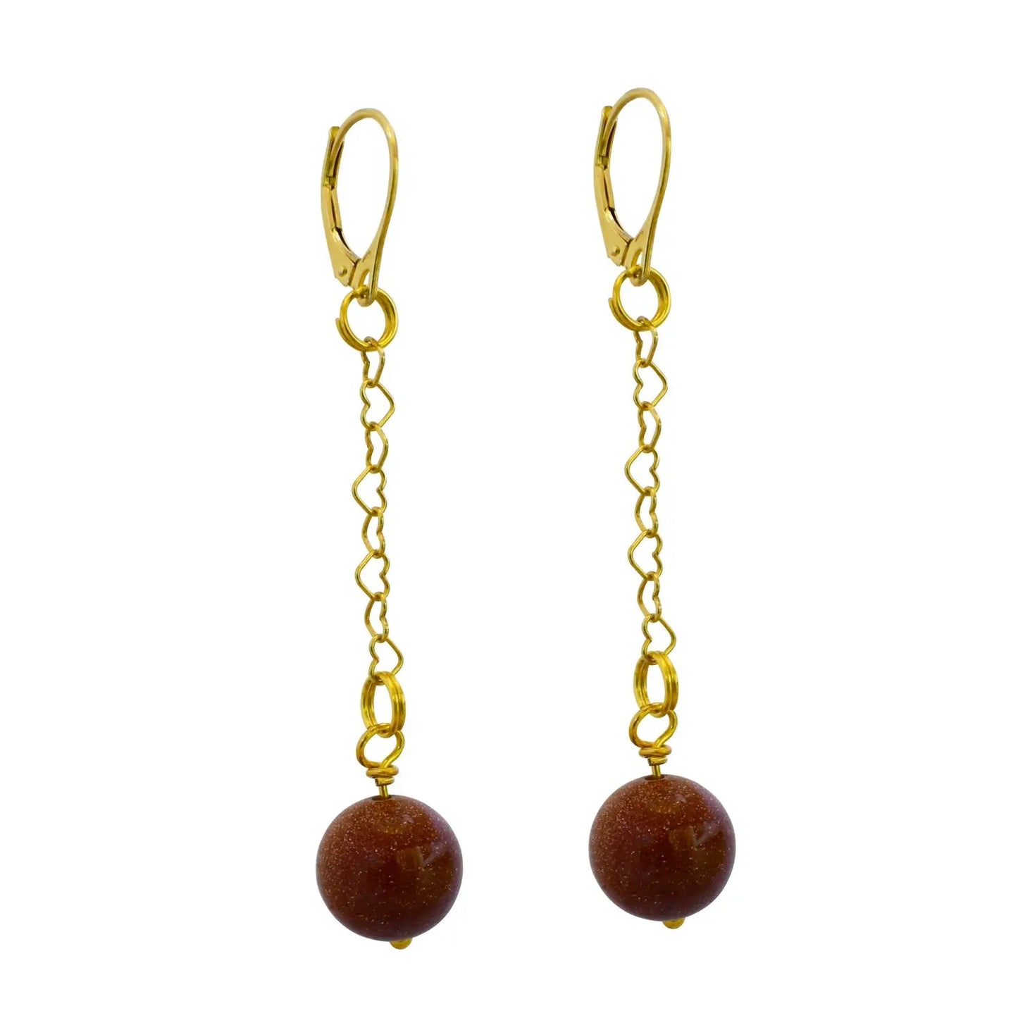 Brown Goldstone and Yellow Gold Vermeil Earrings - Memoriex