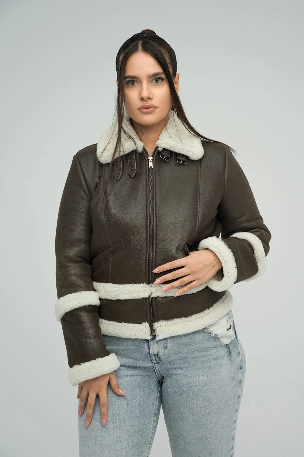 Brown Merino Shearling Leather Jacket-1