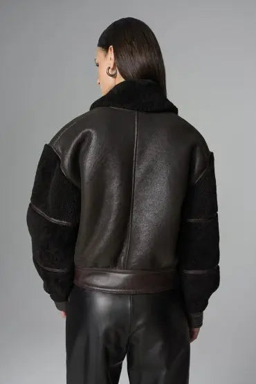 Brown Oversized Shearling Leather Jacket - Memoriex 