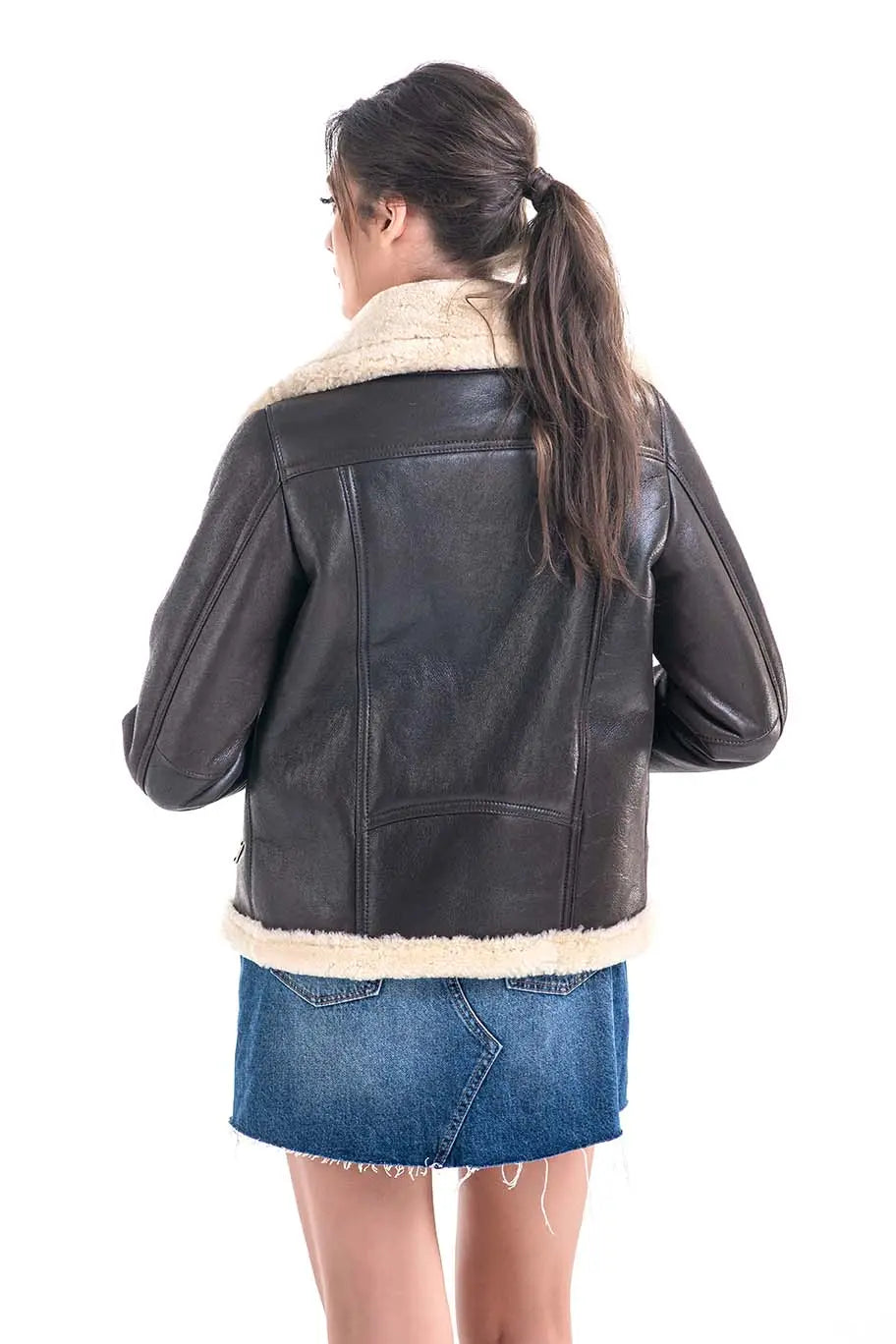 Brown Shearling Leather Jacket with Merino Fur Detailing-3