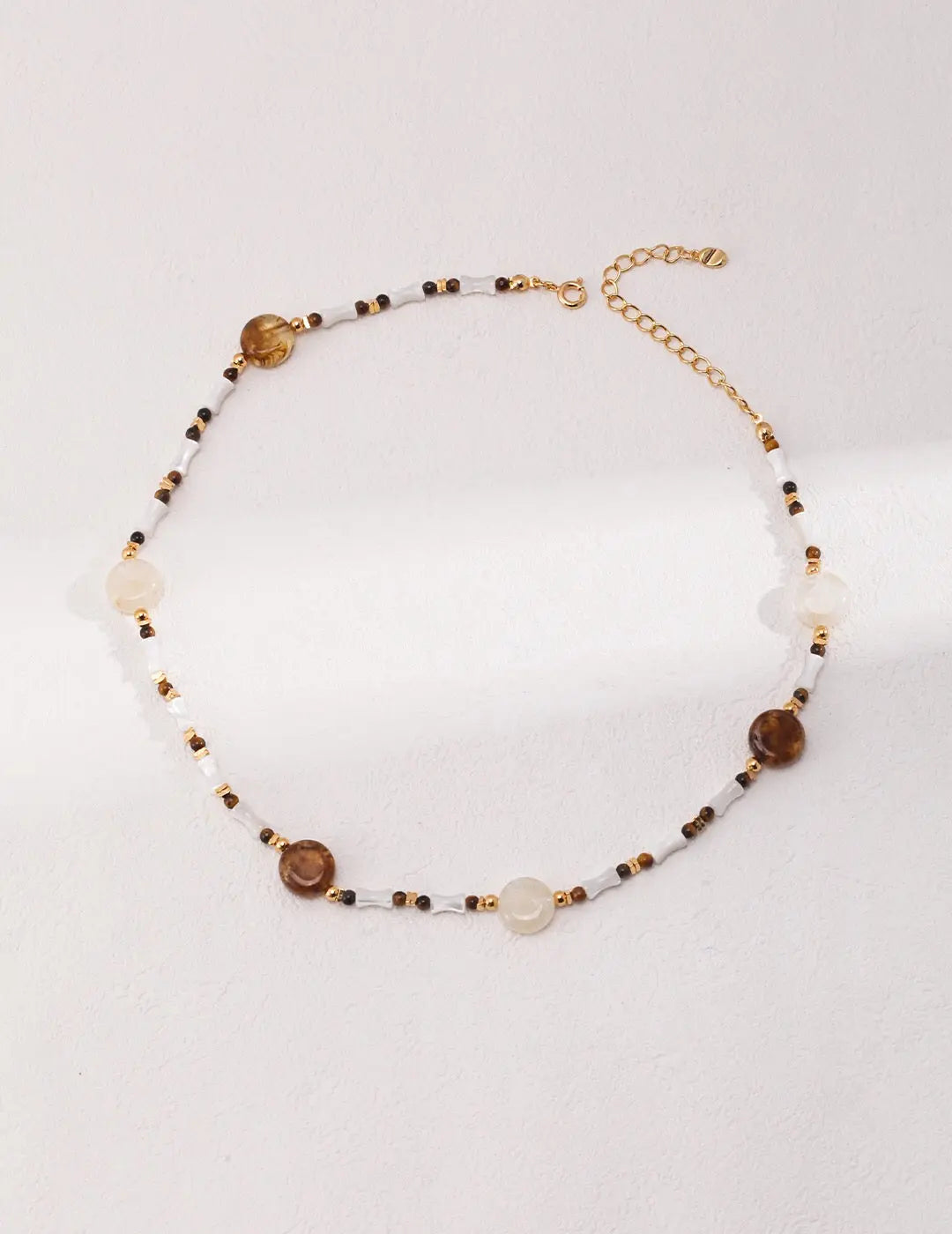 Brown Tiger Eye Stone Shell Beaded Necklace - Memoriex