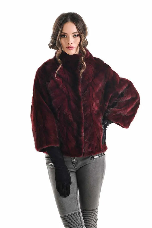 Burgundy Genuine Mink Fur Jacket-0