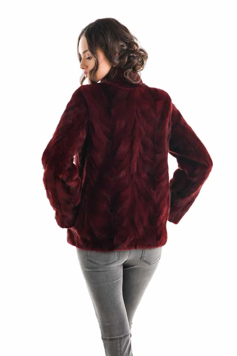 Burgundy Luxury Genuine Mink Fur Jacket-1