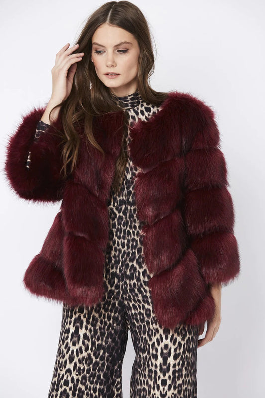 Burgundy Faux Fur Ella Coat-0