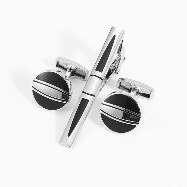 Business Fashion Men's Suit Cuff Tie Accessories Black Three Piece Set Cufflinks Tie Clip Set Gift - Memoriex 