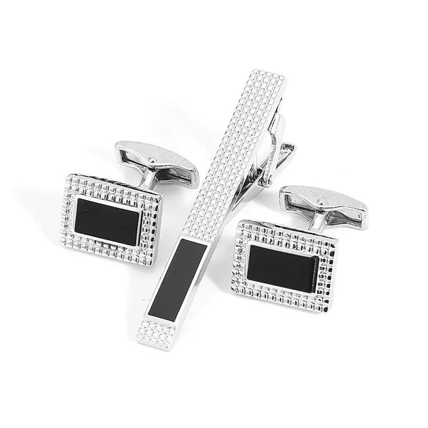 Business Fashion Men's Suit Cuff Tie Accessories Black Three Piece Set Cufflinks Tie Clip Set Gift - Memoriex 