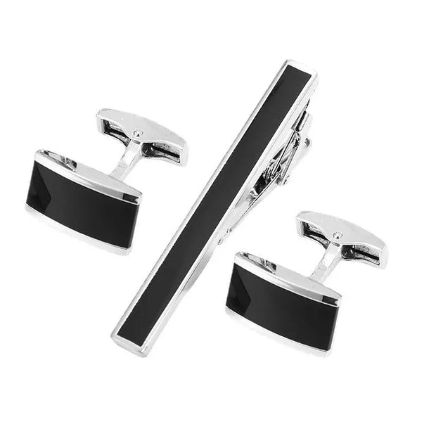 Business Fashion Men's Suit Cuff Tie Accessories Black Three Piece Set Cufflinks Tie Clip Set Gift - Memoriex 